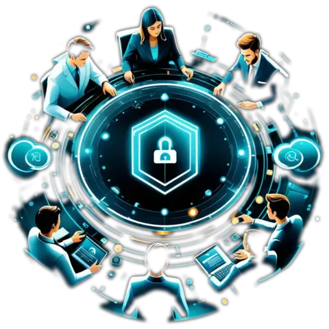 business managers discussing cyber security